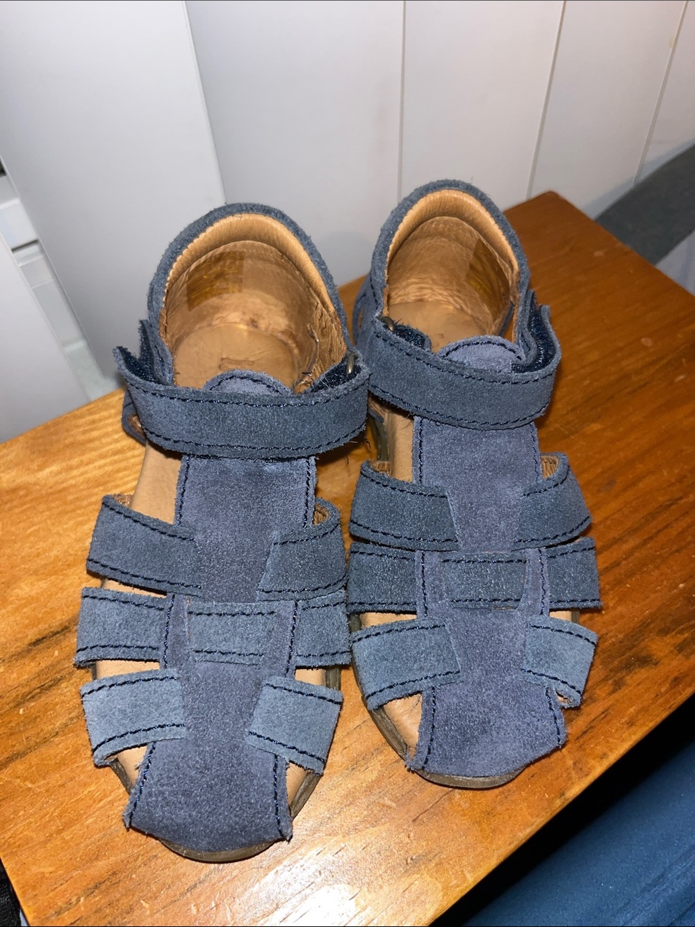 Kids Navy Suede Hook-and-Loop Sandals